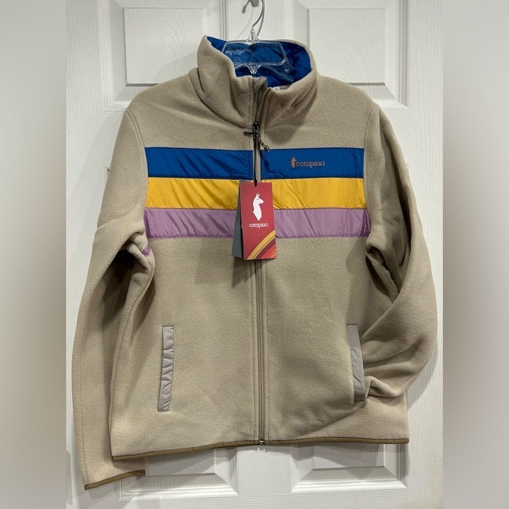 Cotopaxi Women's XL Teca Fleece Full-Zip Jacket Frosting Cream Blue Stripes NWT